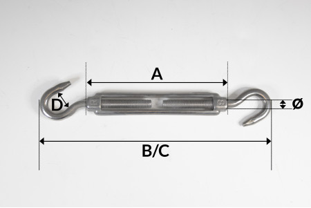 Tendeur à 2 crochets inox 316