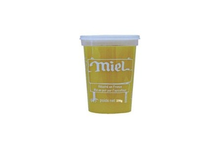 10 pots en plastique pour miel 250g modèle miel blanc avec couvercle