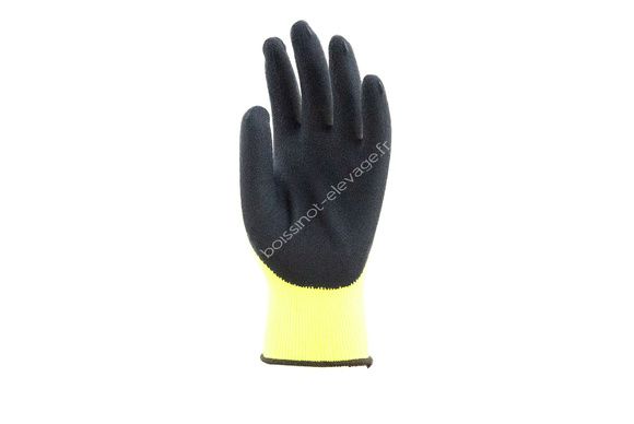 PROMO - Gants polyester jaune fluo mousse de latex sur paume T11